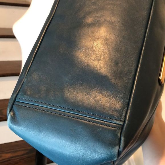 MARC JACOBS Turquoise Leather Top Handle Crossbody Tote Gold Hardware LUNA - Picture 12 of 17